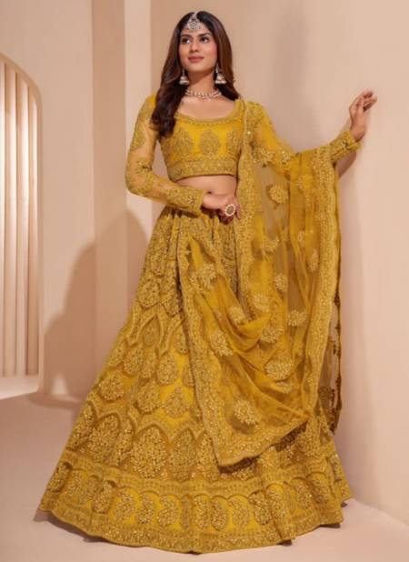 Yellow Colour Bridal Heritage Colour Splash Alizeh New Latest Designer Wear Net Lehenga Choli Collection 1002 G